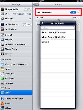 iPad AutoFill Options